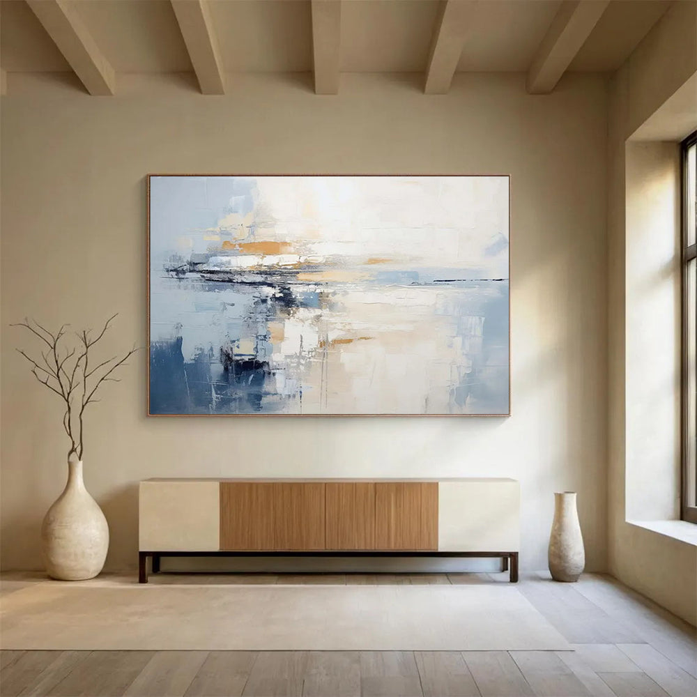 “Muted Tones Abstract Horizon” Minimalist Seascape Painting On Canvas DLZ090