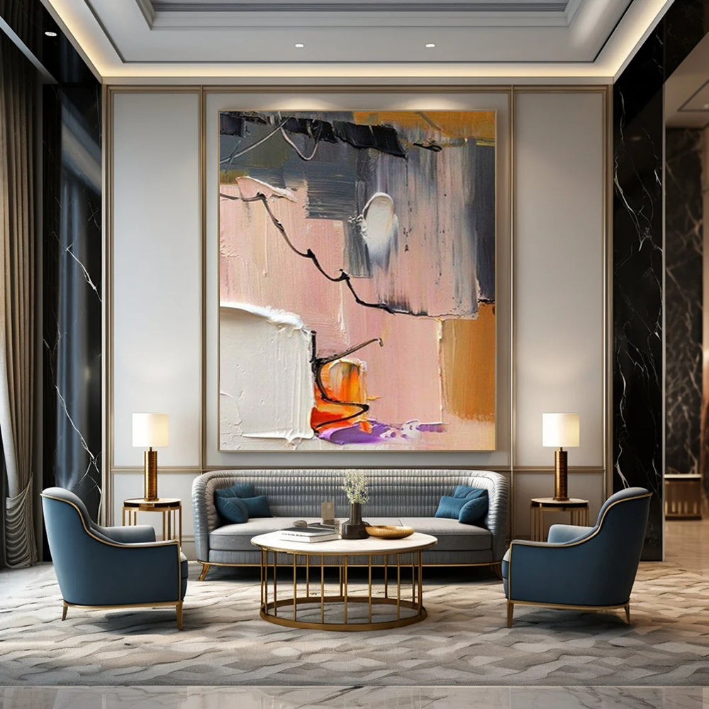 “Pink Abstract Story - Pink, Orange, Purple Geometric Abstraction” Painting On Canvas DTP270