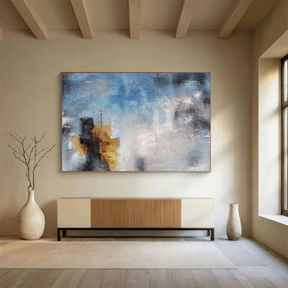 Blue And Gray Abstract With Golden Accents Painting On Canvas DKH653