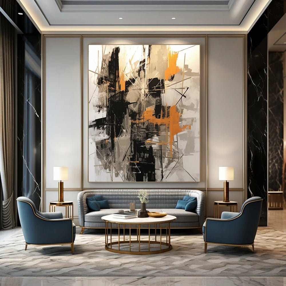 “Black - Orange Abstract Chaos” - Abstract Expressionist Painting On Canvas DTP116