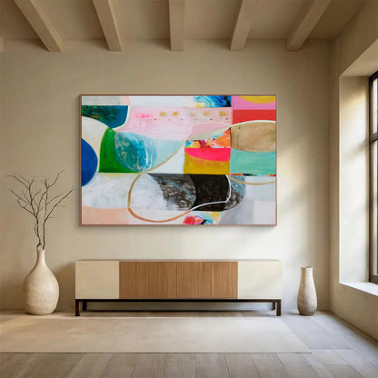 Abstract with Color Blocks and Curves - Harmonious Hues and Flowing Forms Painting On Canvas DKH069