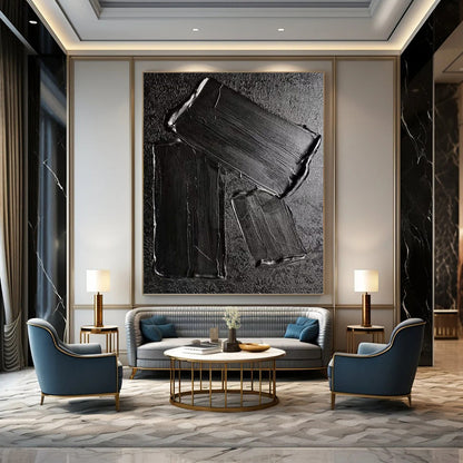 Black Textured Rectangles - Abstract Painting On Canvas DKH1333