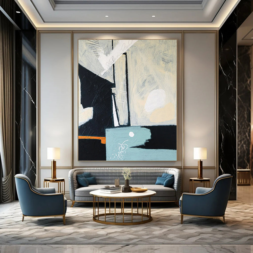 Neutral Tones Abstract - Blacks, Whites, and Subtle Pops Painting On Canvas CT2378