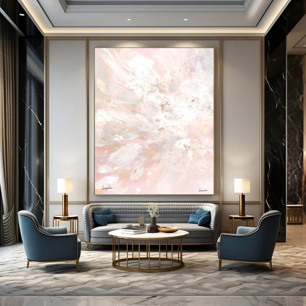 “Pink - Tinted Floral Dream” - Ethereal Flower Abstraction Painting On Canvas DKH1088