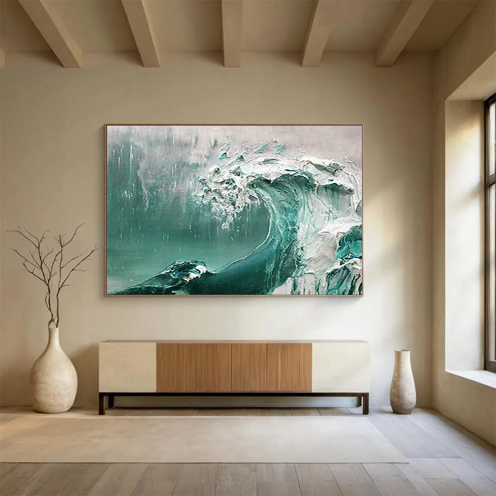 Turquoise and White Wave - Impasto Seascape Painting On Canvas DLZ232