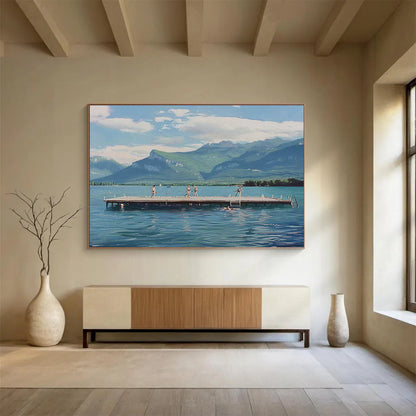 Realistic Landscape “Lakeside Leisure” Painting On Canvas DKH093