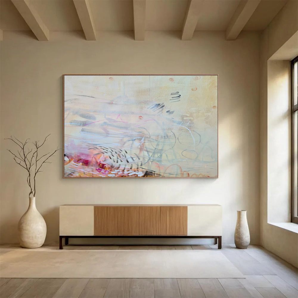 Subtle Abstract on Beige - Delicate Marks and Soft Transitions Painting On Canvas DKH066