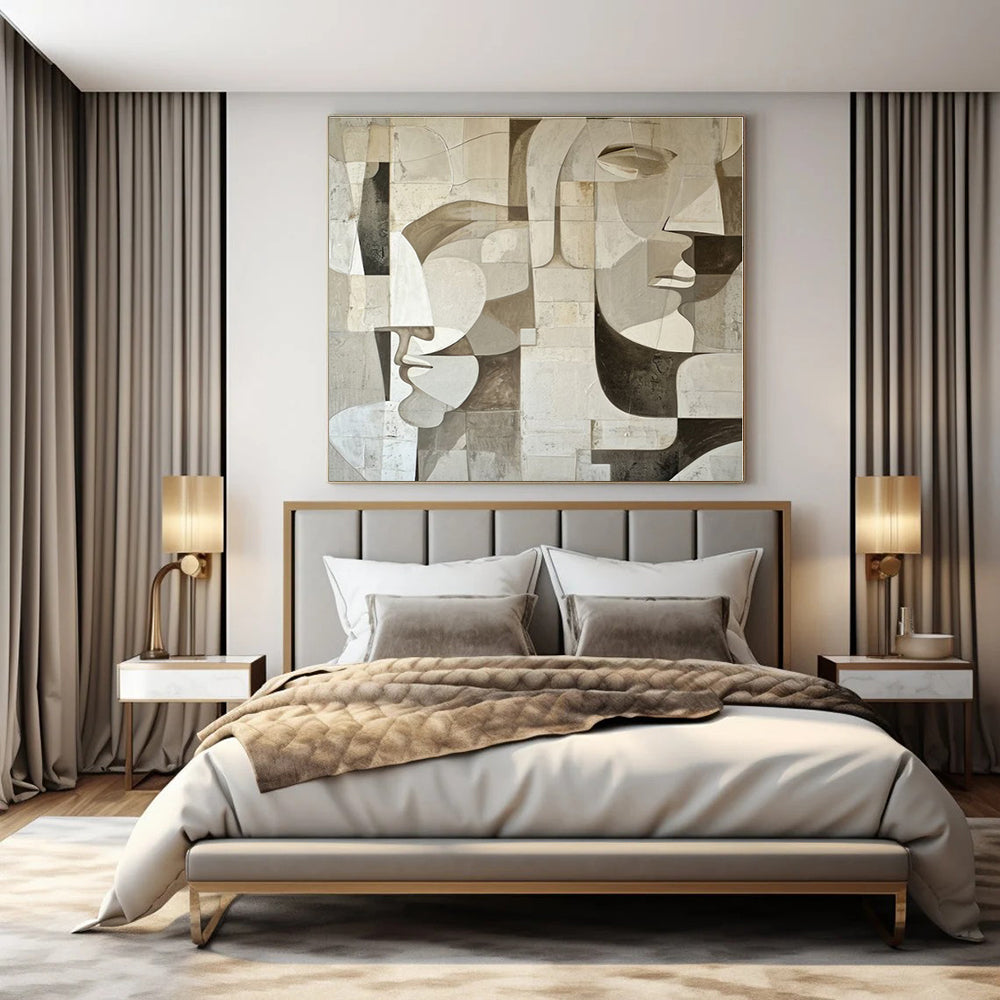 Monochrome Geometric Faces - Cubist - inspired Acrylic Painting CT1388