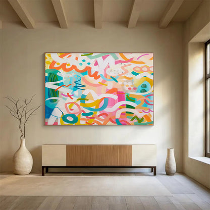 “Playful Color Chaos - Bright, Whimsical Abstract Shapes” Painting On Canvas DKH027