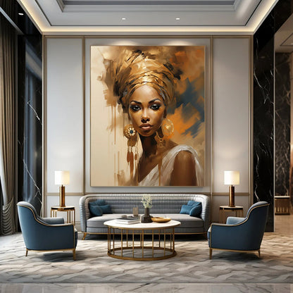 “Golden - Toned African - Inspired Portrait” - Contemporary Portrait Painting On Canvas DTP125