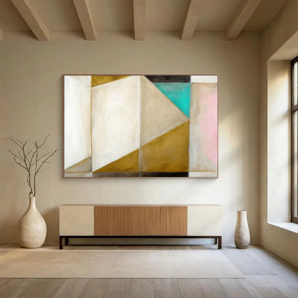 Geometric Shapes in Gold and Pastels Painting On Canvas DKH283
