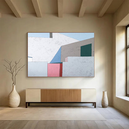 Pastel Shapes & Soft Edges in Blush, Beige, and Charcoal, Minimalist Abstract Painting On Canvas DKH572