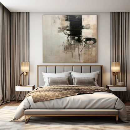 Black and White Dripping Shapes - Abstract Oil Painting CT1214