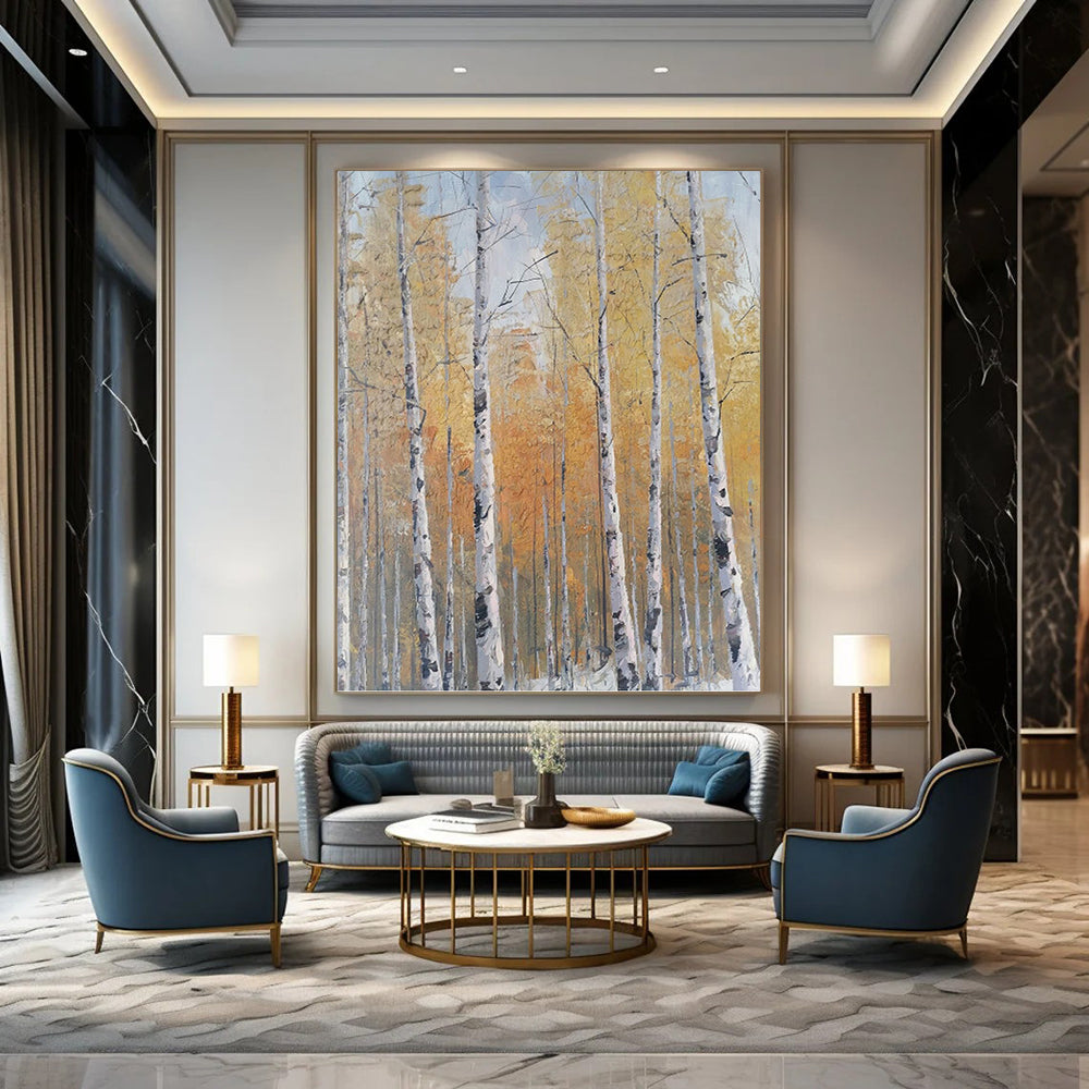 Autumn Birch Forest - Landscape Painting On Canvas DKH1299
