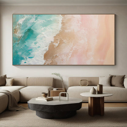 Pastel Ocean Waves, “Blush Beach” - Abstract Seascape Acrylic Painting CT0751