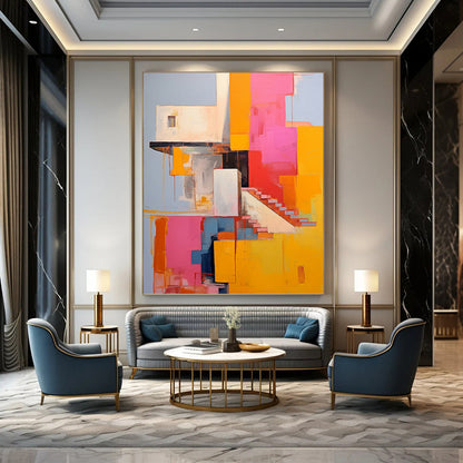 Vibrant Color Block Abstract Architecture - Abstract Painting On Canvas DKH1323