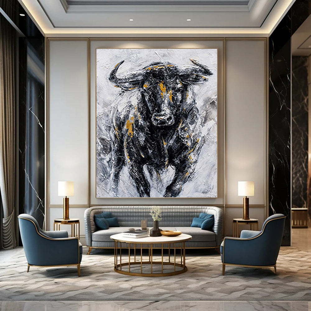 Textured Bull with Gold Highlights - Wildlife Painting On Canvas DKH1455
