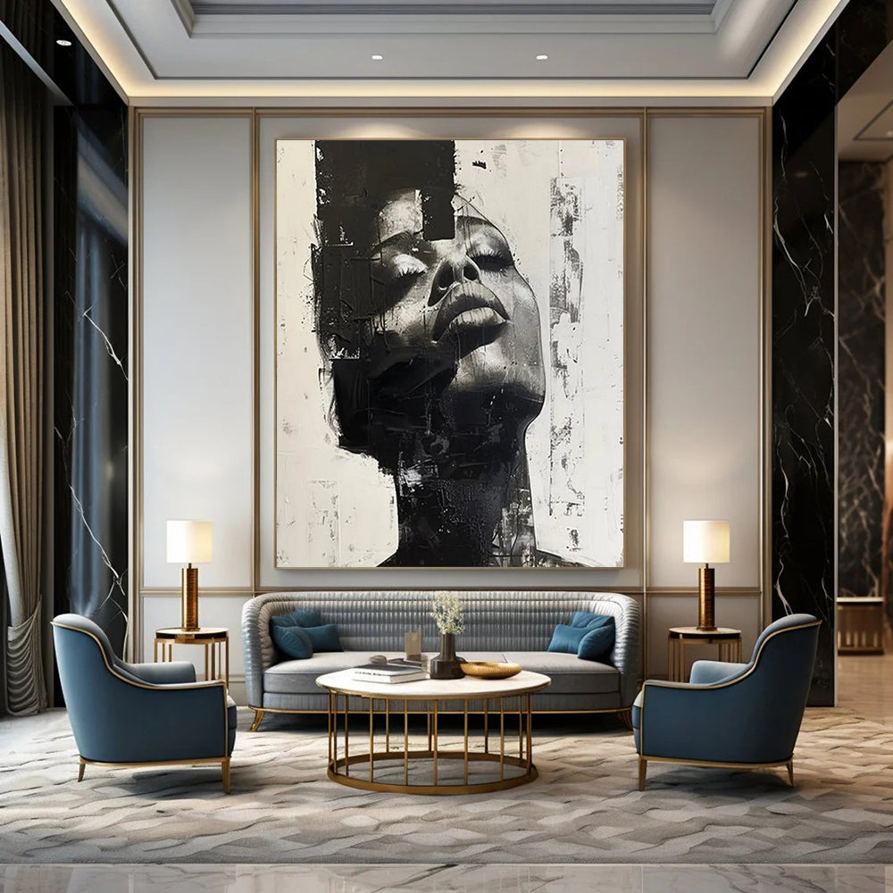 “Monochrome Abstract Portrait” - Abstract Portrait Painting On Canvas DTP139