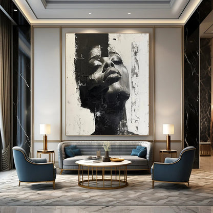 “Monochrome Abstract Portrait” - Abstract Portrait Painting On Canvas DTP139