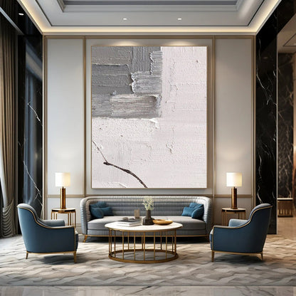 “Gray, White Textured Fragment ‘Subtle Chaos’” - Impasto Abstract Painting On Canvas DTP361