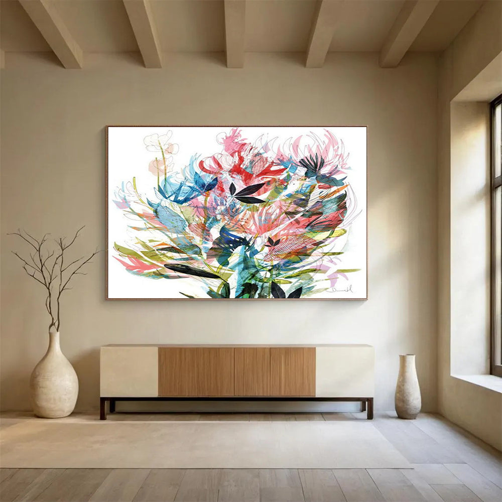 “Colorful Floral Burst” Botanical Abstract Painting On Canvas DLZ138