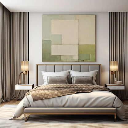 Soft Greens & Neutrals, Geometric Blocks - "Gentle Geometry" - Abstract Acrylic Painting CT1444