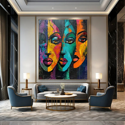 “Colorful Multi - Face Abstract Art” – Expressionistic Oil Painting On Canvas CT2161