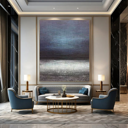 “Dark Abstract Horizon” - Blue, Gray, Black Abstract Landscape Painting On Canvas DTP259
