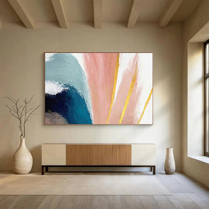 Pastel and Gold Abstract Strokes Painting On Canvas DKH216