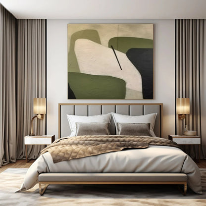 Green, White & Black Organic Shapes - "Nature’s Simplicity" - Abstract Geometric Painting CT1470