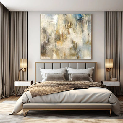 “Beige - Blue - Gold Textured Strokes” – Abstract Textured Stroke Art CT1003