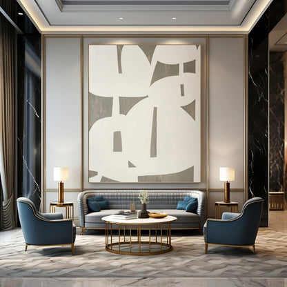 “Gray and White Geometric Abstraction” - Minimalist Abstract Painting On Canvas DKH1075
