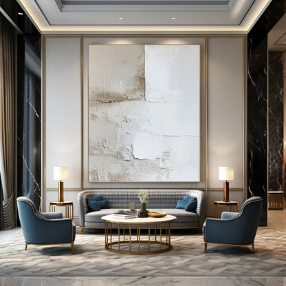 “White & Beige Plaster - Like Abstract” Painting On Canvas DKH0977