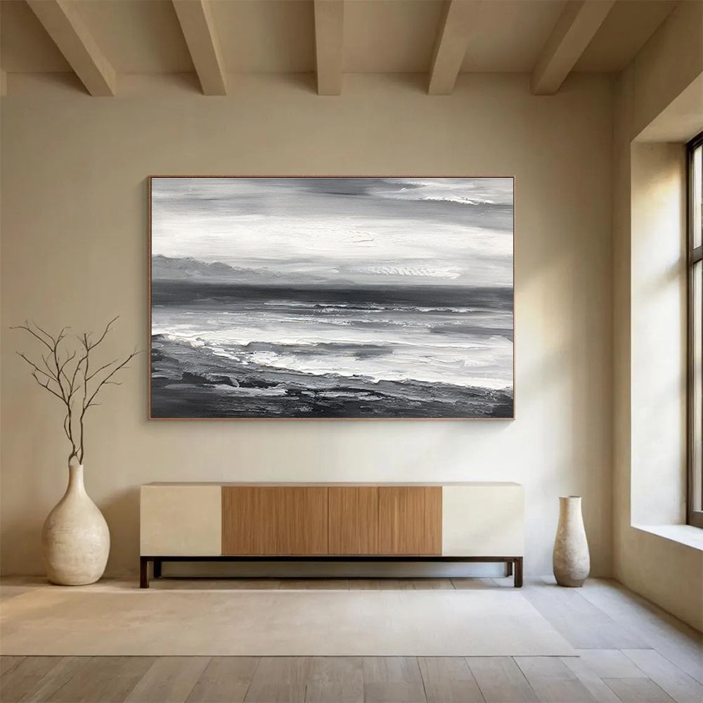 Monochromatic Seascape - Abstract Seascape Painting On Canvas DKH632