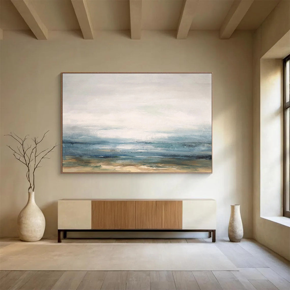 Misty Shore Softly Painted Coastal Abstract Painting On Canvas DKH174