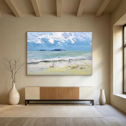 Textured Beach Scene - Impasto Seascape Painting On Canvas DKH628