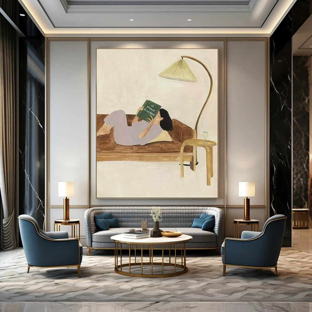 “Cozy Reading Nook” – Figurative Watercolor Painting On Canvas CT2107