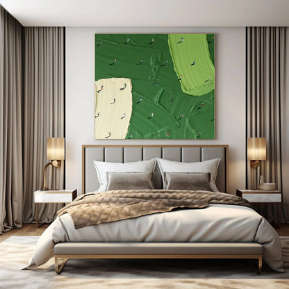 Miniature Figures on Textured Fields - Conceptual Impasto Acrylic On Canvas CT1353