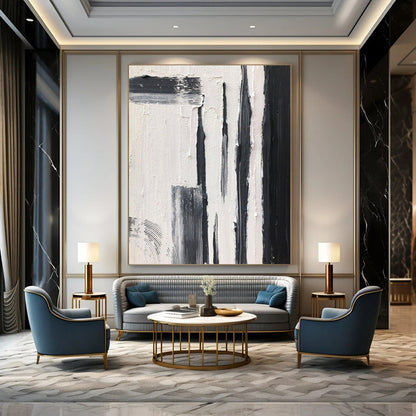 “Black, White, Gray Textured Strokes ‘Urban Pulse’” - Impasto Abstract Painting On Canvas DTP367