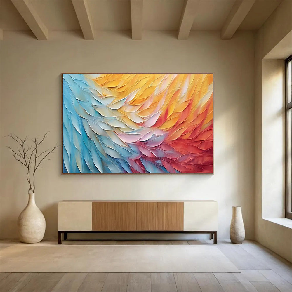 Colorful Feather - like Layers - Textured Abstract Painting On Canvas DLZ201