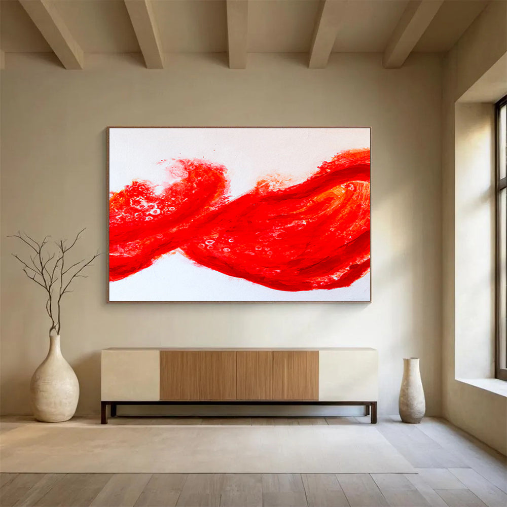 “Dynamic Red Abstract Wave” Abstract Watercolor Painting On Canvas DKH569