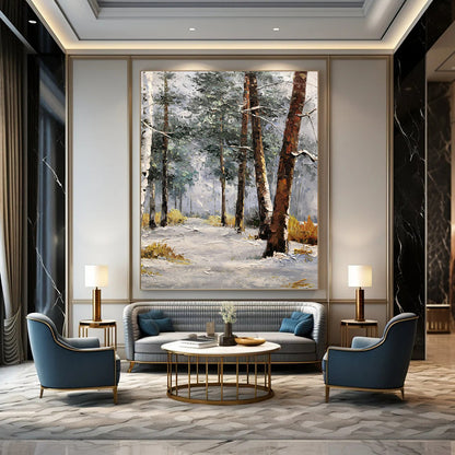 Snowy Forest Path - Winter Landscape Oil Painting On Canvas DKH1274