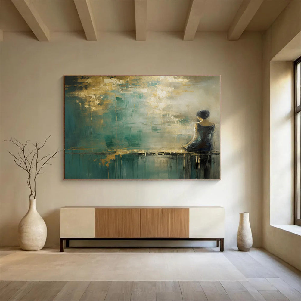 “Gilded Contemplation” Ethereal Figure Painting On Canvas DLZ087