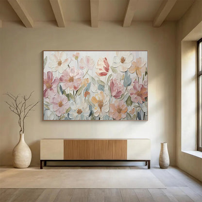 Pastel Floral Field in Relief Painting On Canvas DKH673