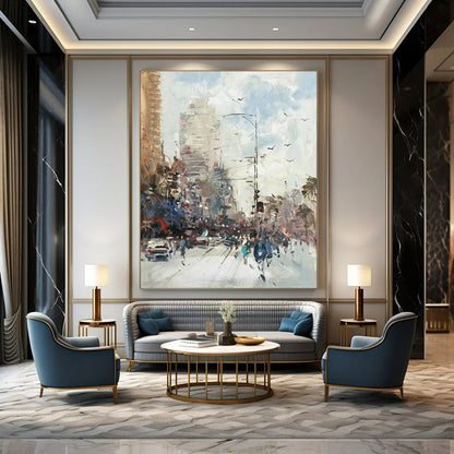 “City Street in Motion: Impressionist Urban Landscape” - Impasto Oil on Canvas CT1900