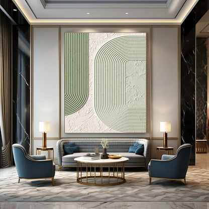Geometric Green and White Textured Abstract - Abstract Painting On Canvas DKH1493