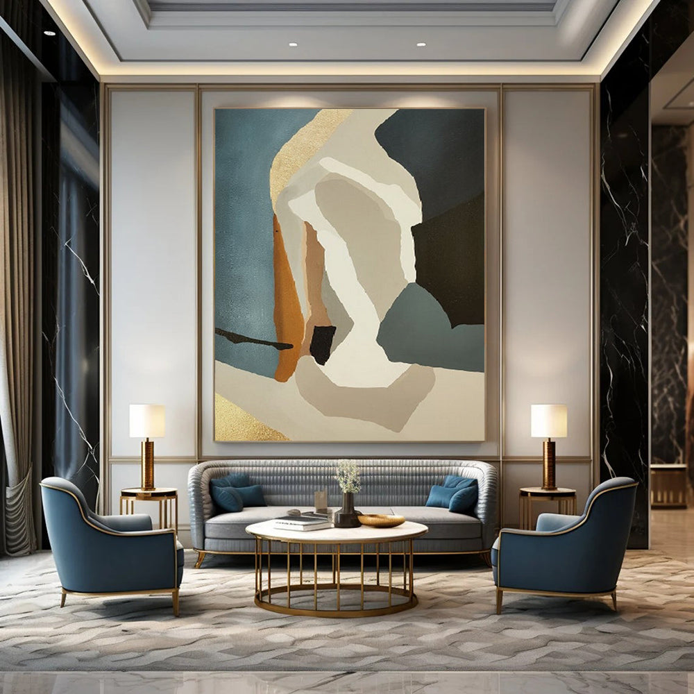 “Neutral - Toned Geometric Abstraction” - Modernist Abstract Painting On Canvas DTP145