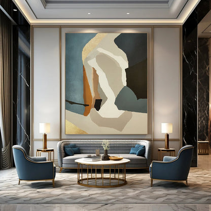 “Neutral - Toned Geometric Abstraction” - Modernist Abstract Painting On Canvas DTP145