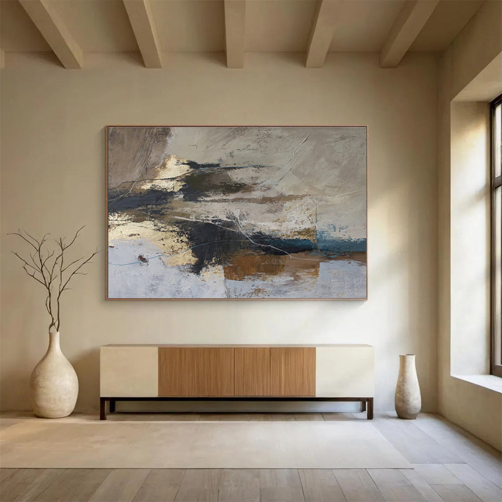 “Neutral & Gold Abstract Textures” Abstract Acrylic Painting On Canvas DKH511