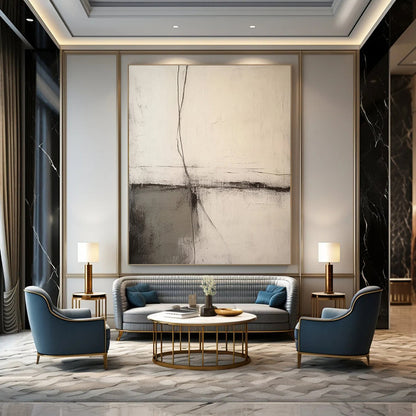 “Black, White, Gray Textured Lines ‘Quiet Contemplation’” - Impasto Abstract Painting On Canvas DTP370